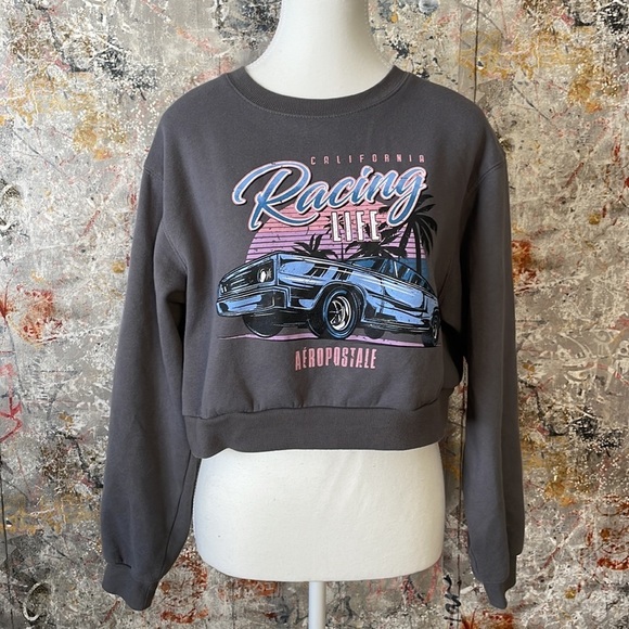 Cropped Grey Car Racing AEROPOSTALE Sweatshirt Size Small - Picture 2 of 9